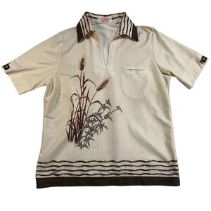 Vintage 1970s Bonney & Gordon Alan Stuart Men Short Sleeve Shirt Wheat Grandpa
